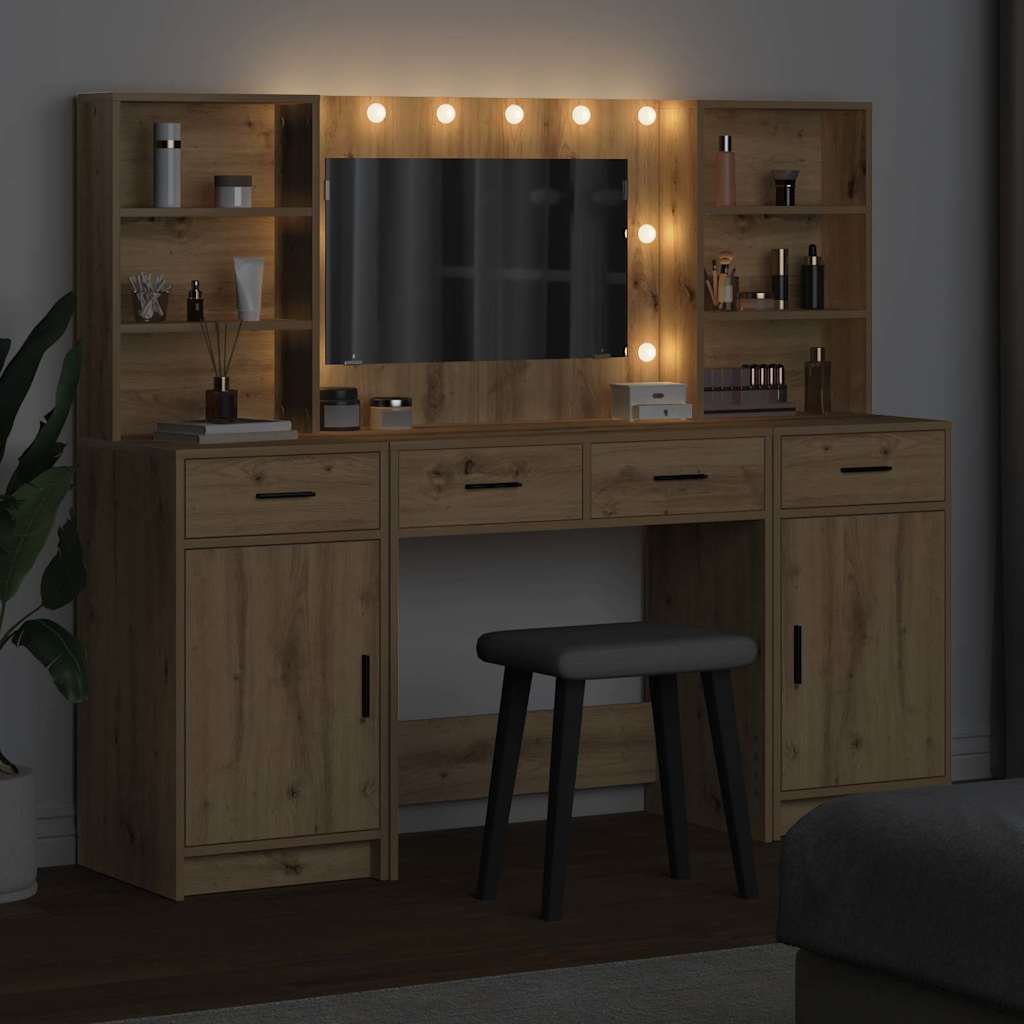 vidaXL Dressing Table Set 3 pcs Artisan Oak Engineered Wood 4