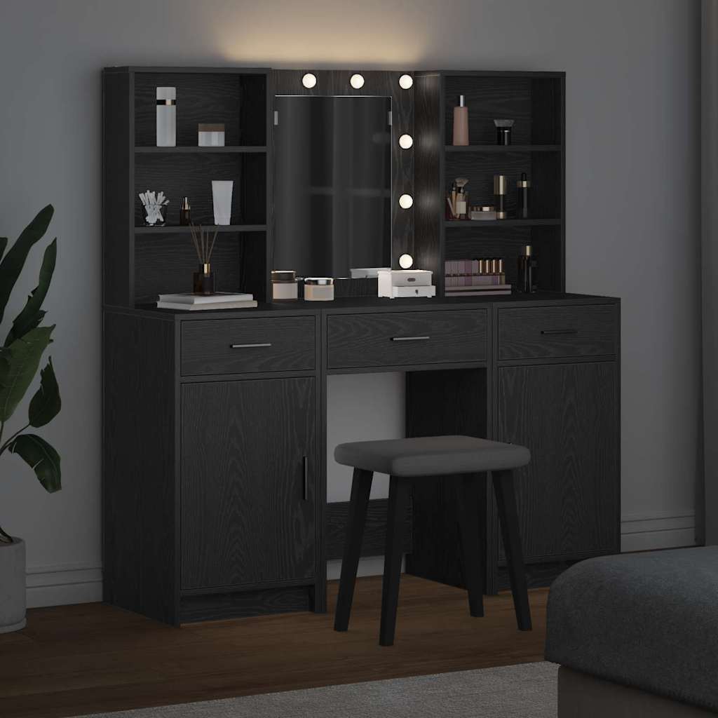 vidaXL Dressing Table Set 3 pcs Black Oak Engineered Wood 4