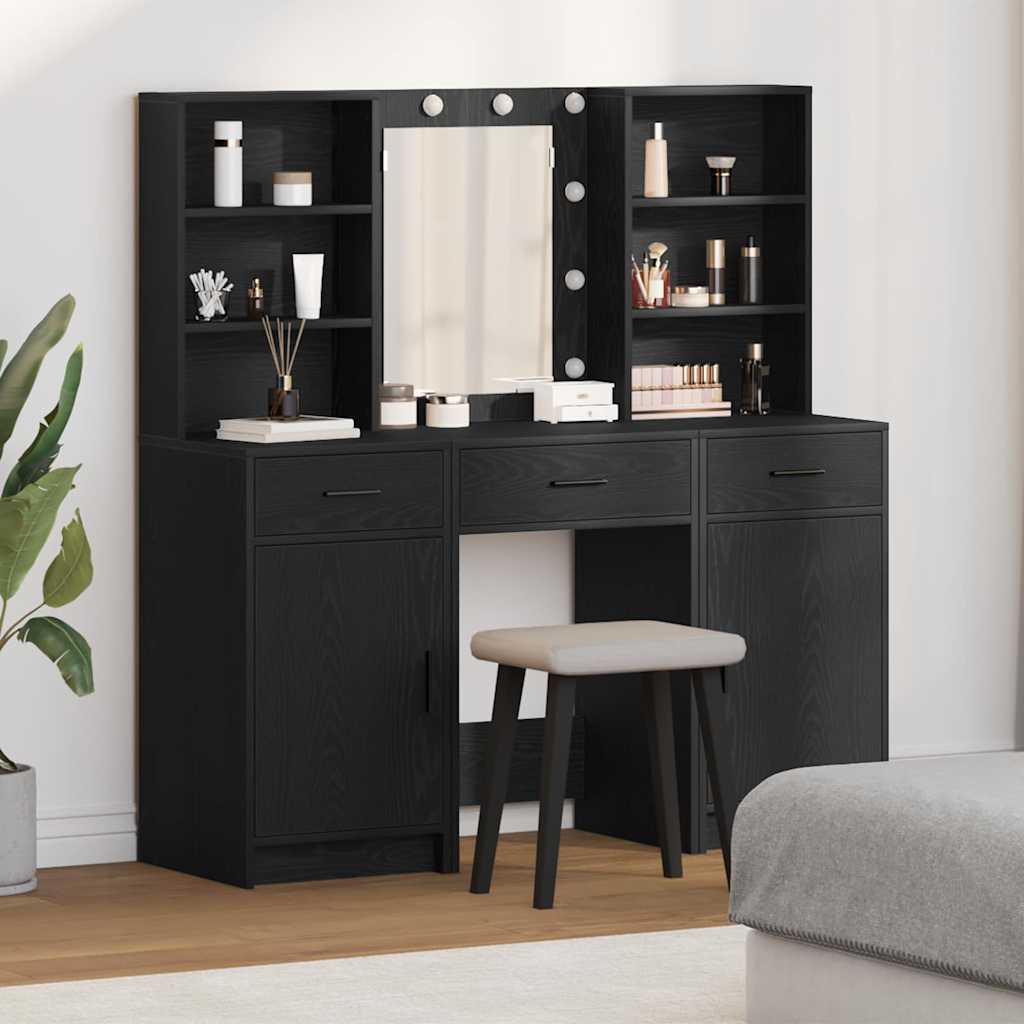 vidaXL Dressing Table Set 3 pcs Black Oak Engineered Wood 1