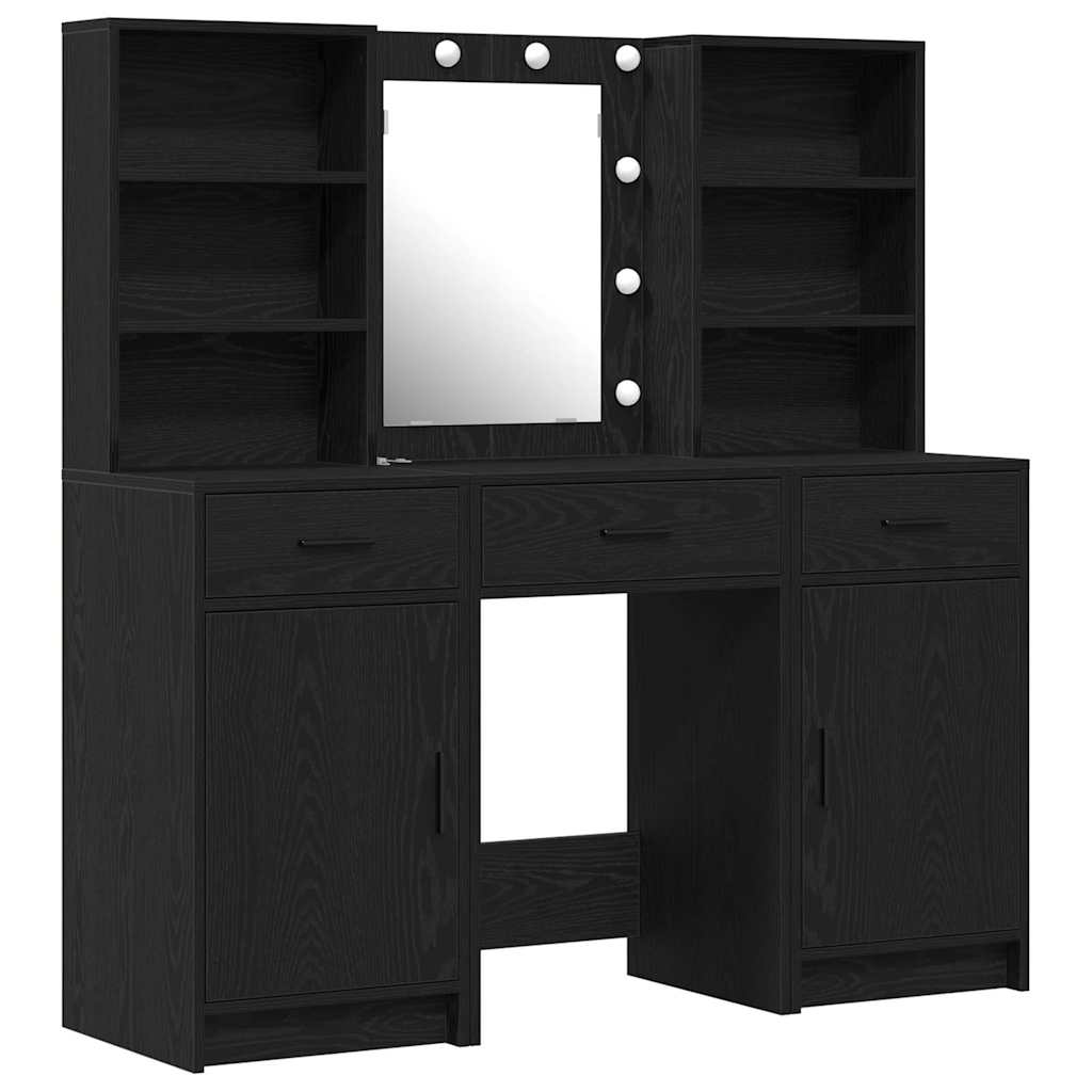 vidaXL Dressing Table Set 3 pcs Black Oak Engineered Wood 2
