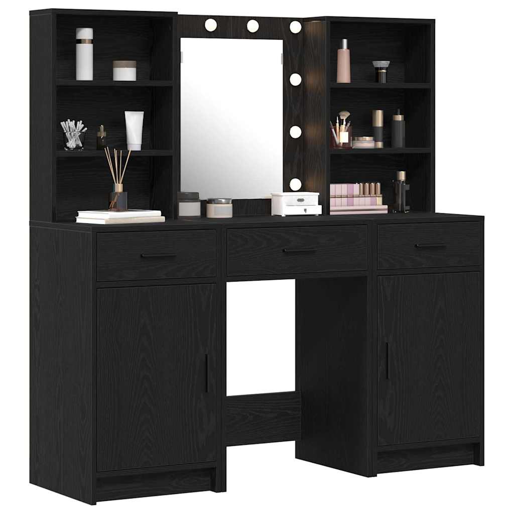 vidaXL Dressing Table Set 3 pcs Black Oak Engineered Wood 3