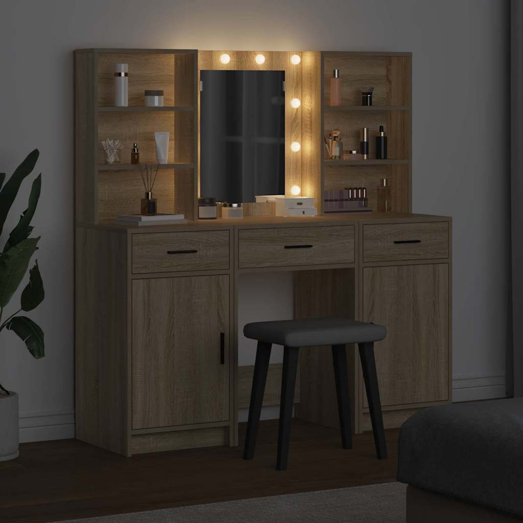 vidaXL Dressing Table Set 3 pcs Sonoma Oak Engineered Wood 4
