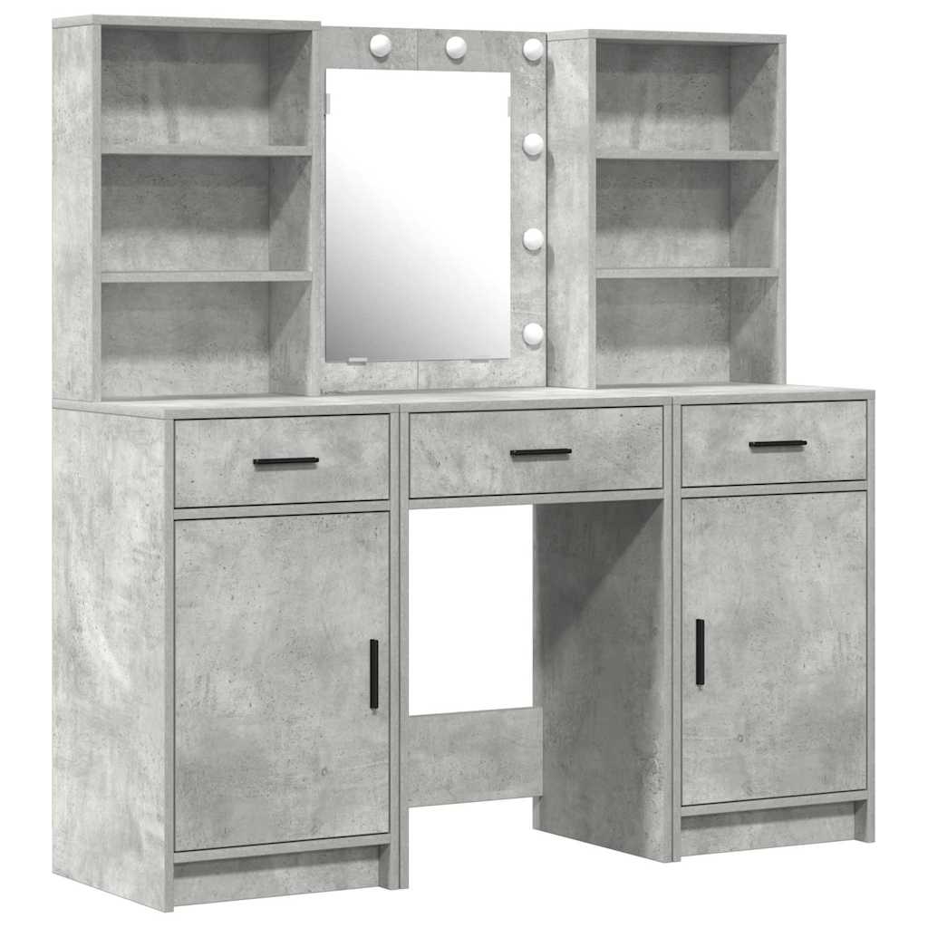 Dressing Table Set with LED 3 pcs 50 x 41 x 135 cm Concrete grey