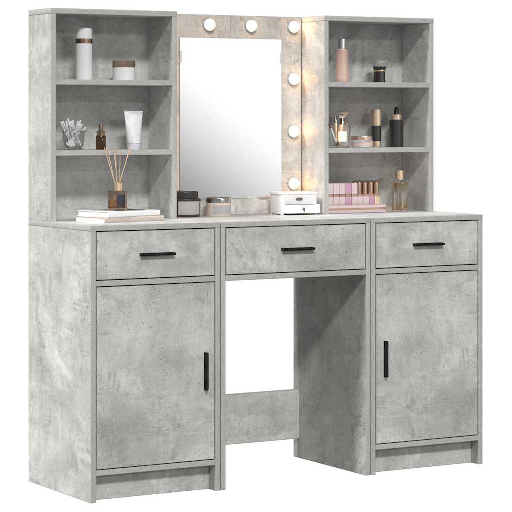 Dressing Table Set with LED 3 pcs 50 x 41 x 135 cm Concrete grey