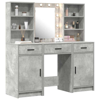 Dressing Table Set with LED 3 pcs 50 x 41 x 135 cm Concrete grey