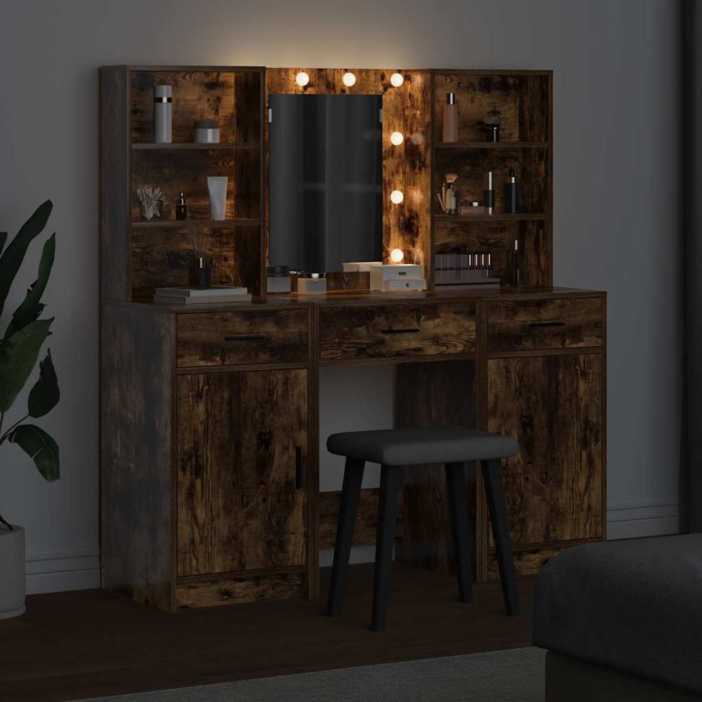 vidaXL Dressing Table Set 3 pcs Smoked Oak Engineered Wood 4