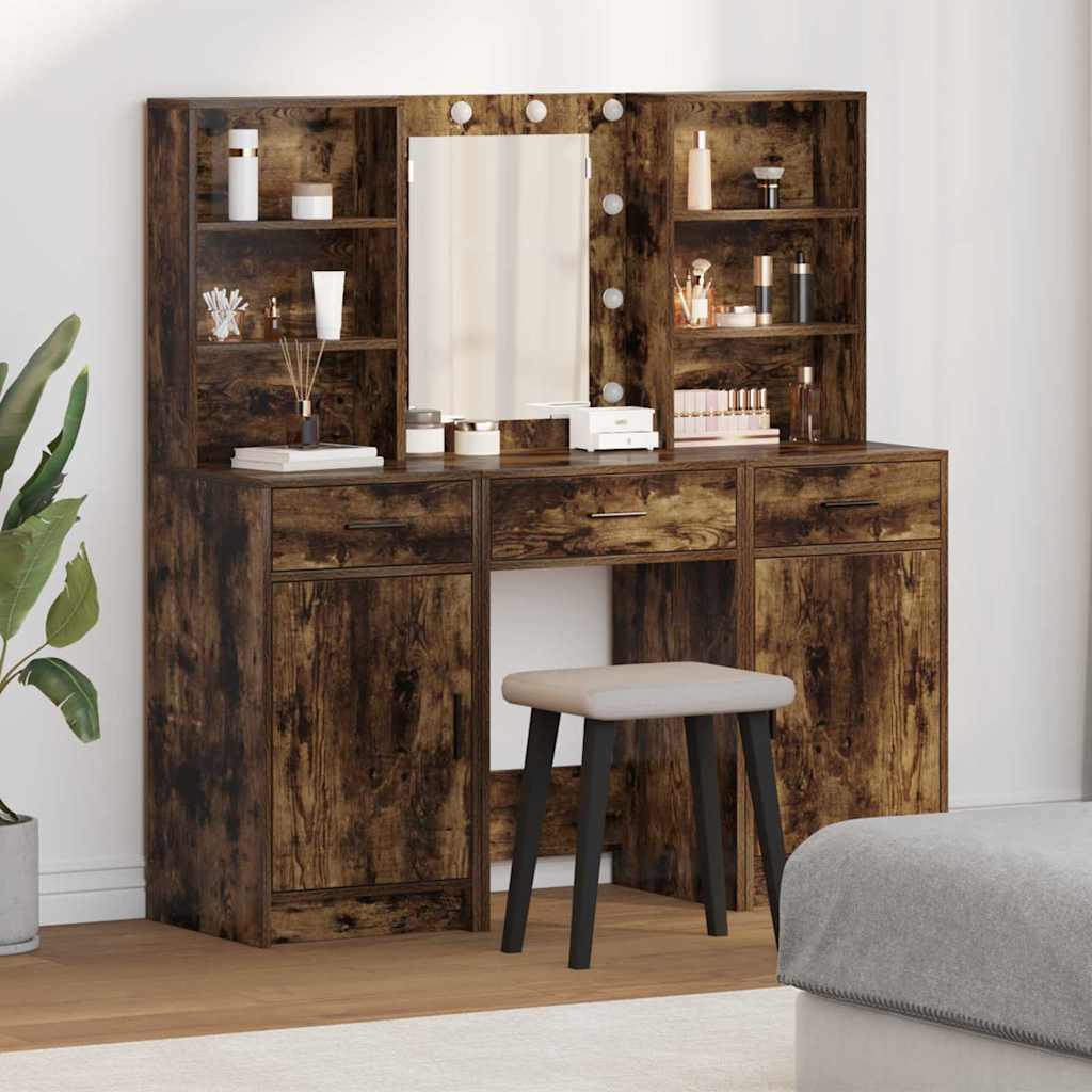 vidaXL Dressing Table Set 3 pcs Smoked Oak Engineered Wood 1