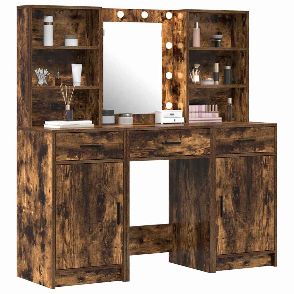 vidaXL Dressing Table Set 3 pcs Smoked Oak Engineered Wood 3