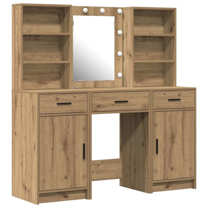 Dressing Table Set with LED 3 pcs 50 x 41 x 135 cm Artisan oak