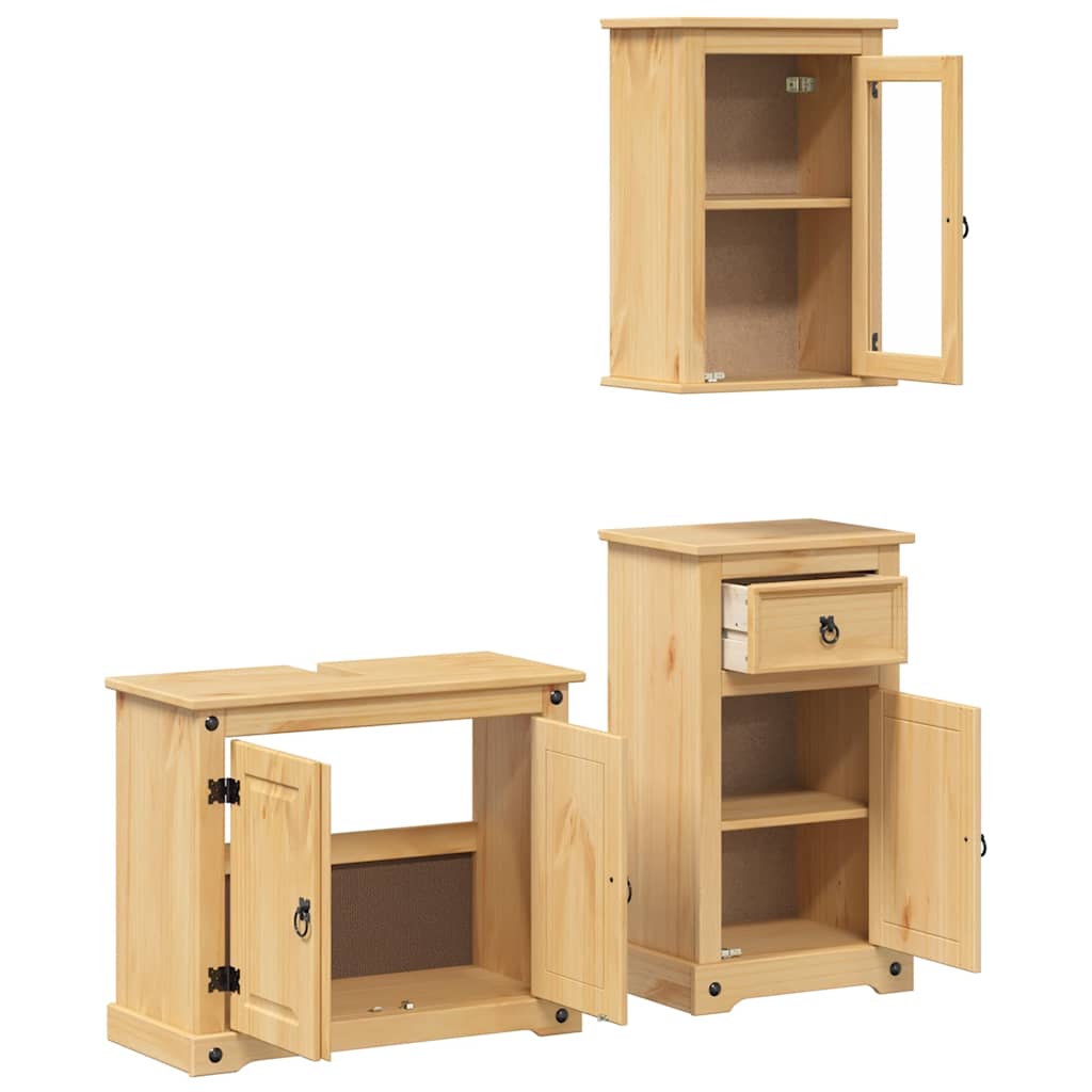vidaXL 3 Piece Bathroom Furniture Set Corona Solid Wood Pine 4