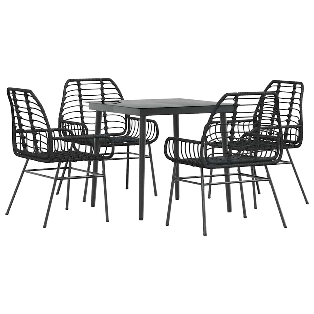 vidaXL 5 Piece Garden Dining Set Black Poly Rattan Glass 2