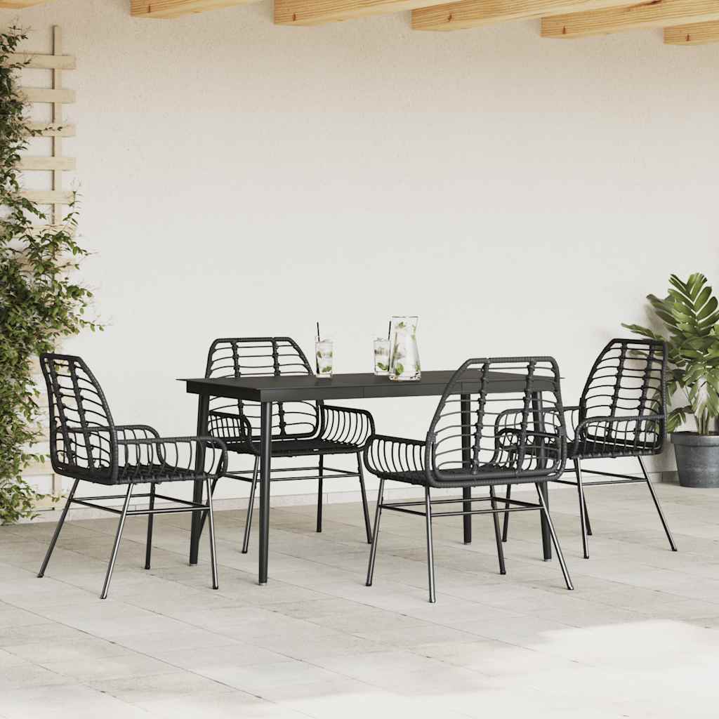 vidaXL 5 Piece Garden Dining Set Black Poly Rattan Glass 3