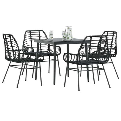 vidaXL 5 Piece Garden Dining Set Black Poly Rattan Glass 1