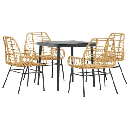 vidaXL 5 Piece Garden Dining Set Brown Poly Rattan Glass 2
