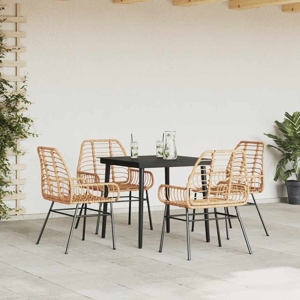 vidaXL 5 Piece Garden Dining Set Brown Poly Rattan Glass 3