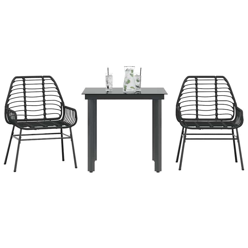 vidaXL 5 Piece Garden Dining Set Poly Rattan Glass Black