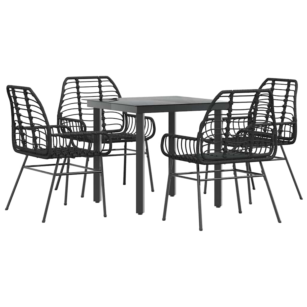 vidaXL 5 Piece Garden Dining Set Black Poly Rattan Glass 2