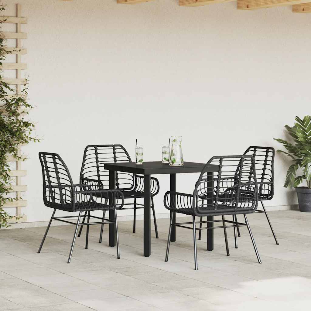 vidaXL 5 Piece Garden Dining Set Black Poly Rattan Glass 3