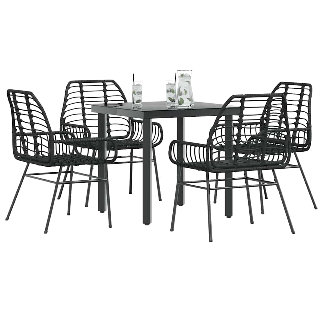 vidaXL 5 Piece Garden Dining Set Black Poly Rattan Glass 1