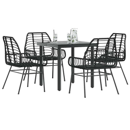 vidaXL 5 Piece Garden Dining Set Black Poly Rattan Glass 1