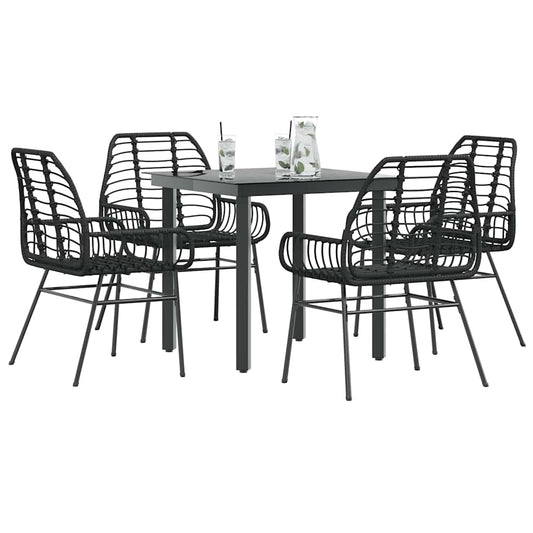 5 Piece Garden Dining Set Poly Rattan Glass Black 80 cm 80 cm