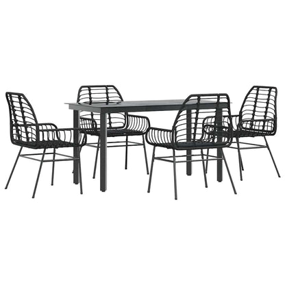 vidaXL 5 Piece Garden Dining Set Black Poly Rattan Glass 2