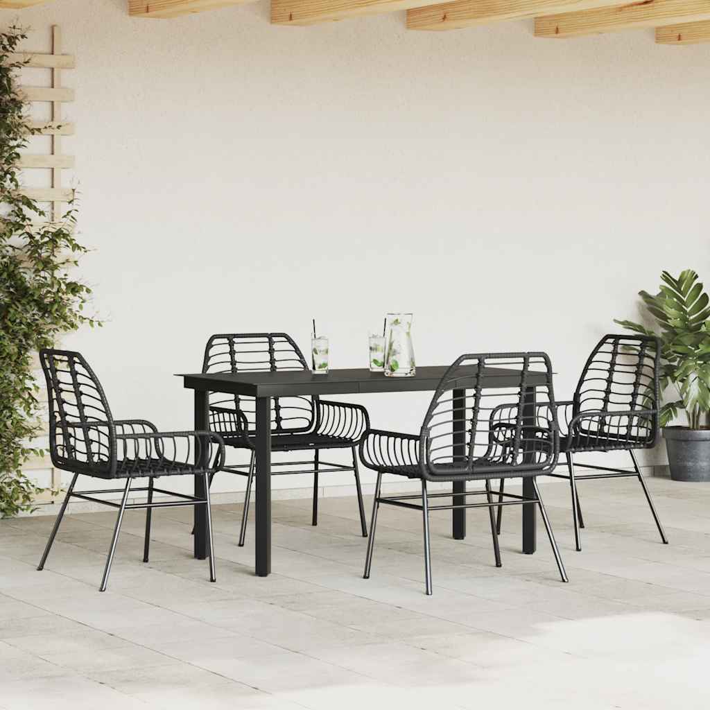 vidaXL 5 Piece Garden Dining Set Black Poly Rattan Glass 3