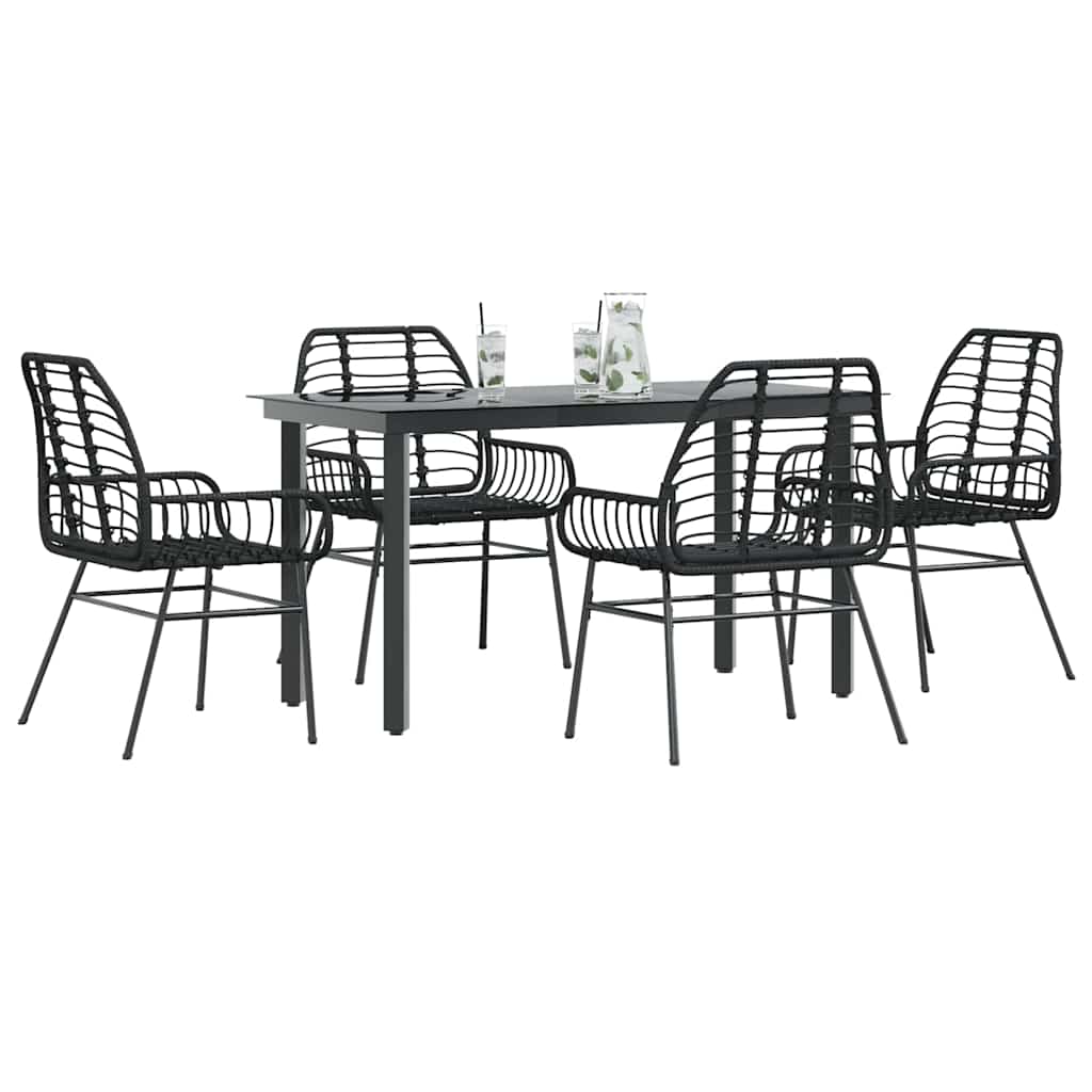 vidaXL 5 Piece Garden Dining Set Black Poly Rattan Glass 1