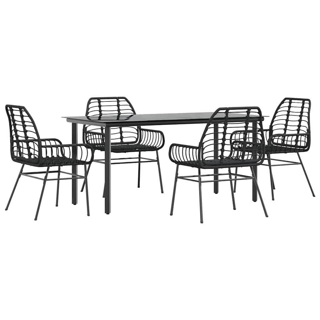 vidaXL 5 Piece Garden Dining Set Black Poly Rattan Glass 2