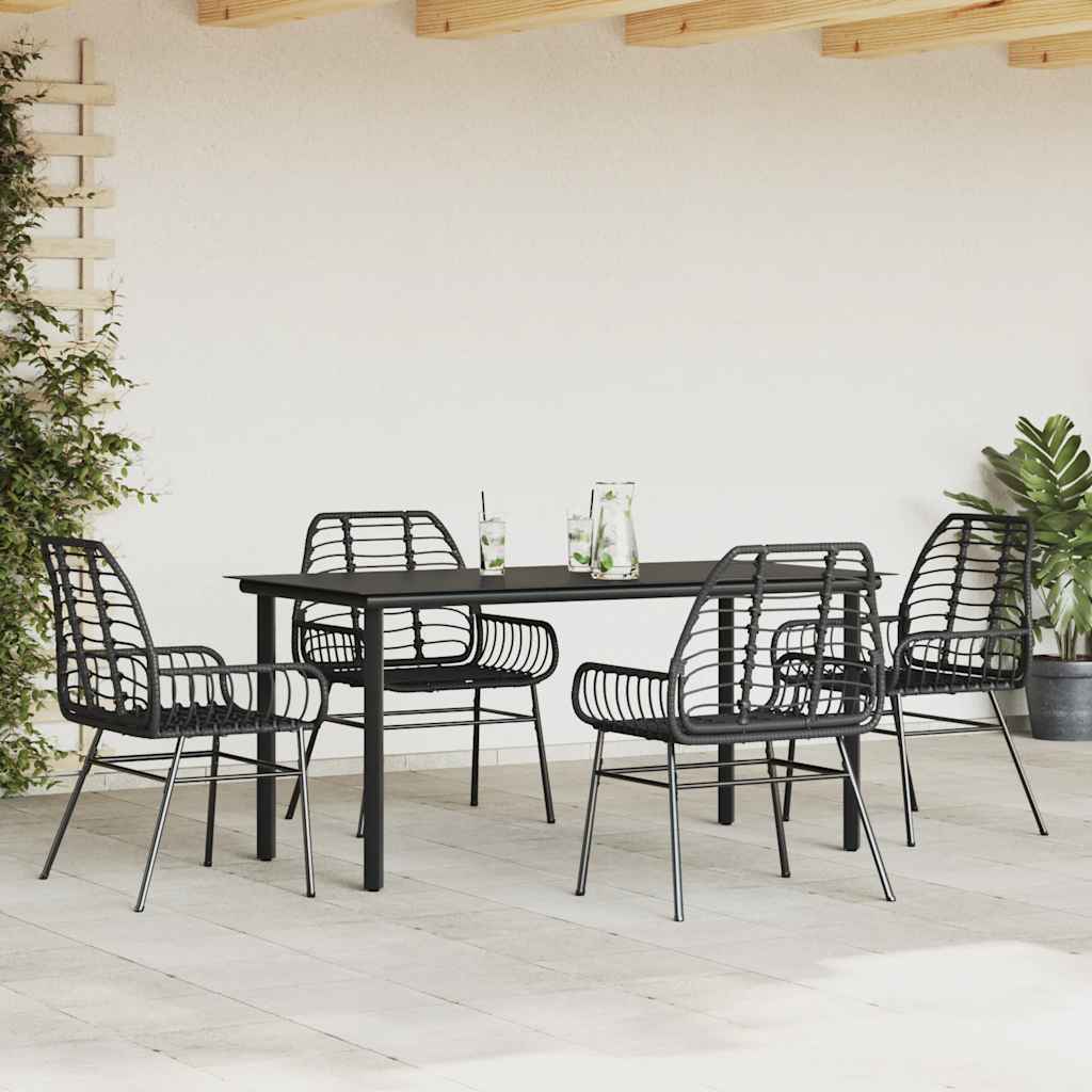 vidaXL 5 Piece Garden Dining Set Black Poly Rattan Glass 3