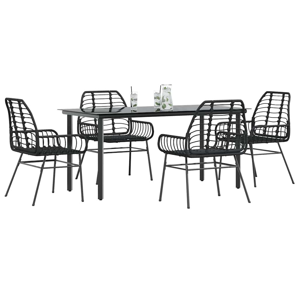 vidaXL 5 Piece Garden Dining Set Black Poly Rattan Glass 1