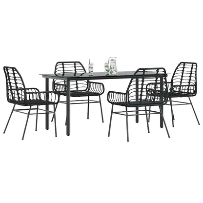 vidaXL 5 Piece Garden Dining Set Black Poly Rattan Glass 1