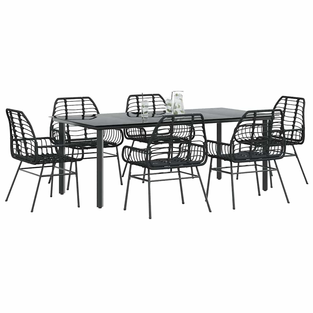 vidaXL 5 Piece Garden Dining Set Poly Rattan Glass Black