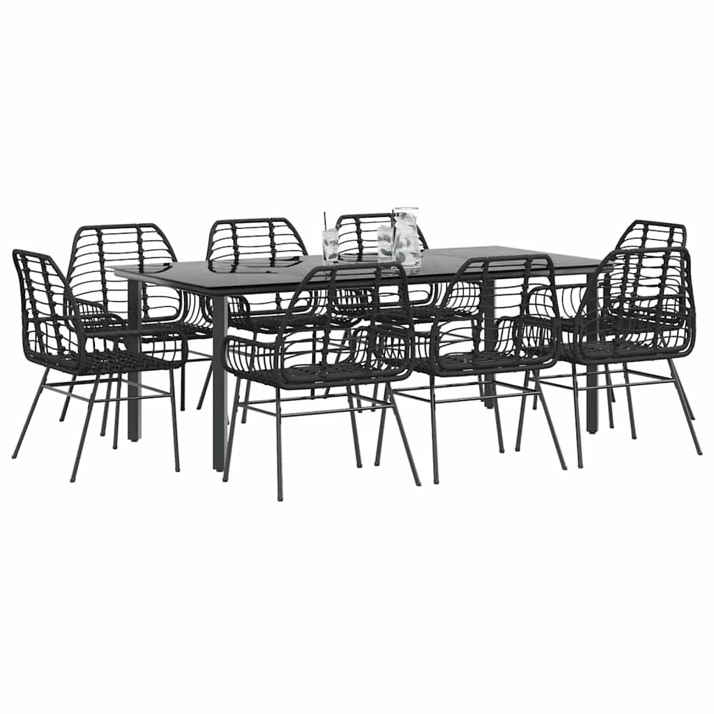 vidaXL 5 Piece Garden Dining Set Poly Rattan Glass Black