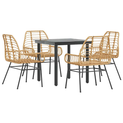 vidaXL 5 Piece Garden Dining Set Brown Poly Rattan Glass 2