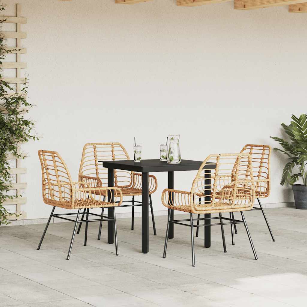 vidaXL 5 Piece Garden Dining Set Brown Poly Rattan Glass 3