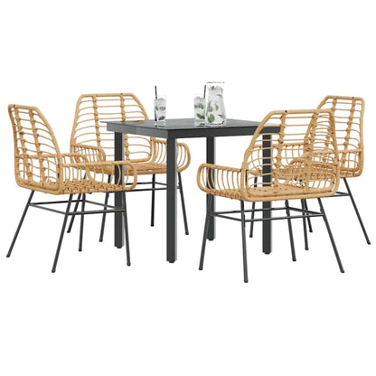 vidaXL 5 Piece Garden Dining Set Brown Poly Rattan Glass 1