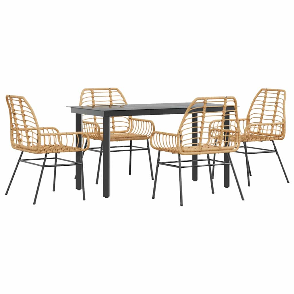 vidaXL 5 Piece Garden Dining Set Brown Poly Rattan Glass 2