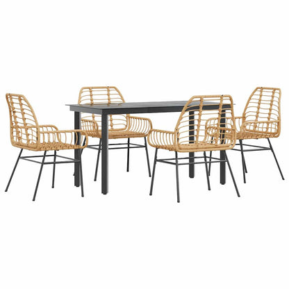 vidaXL 5 Piece Garden Dining Set Brown Poly Rattan Glass 2
