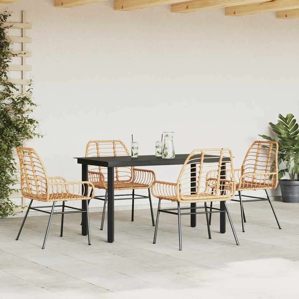 vidaXL 5 Piece Garden Dining Set Brown Poly Rattan Glass 3