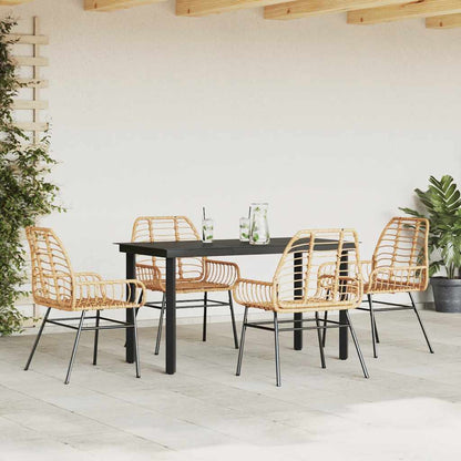 vidaXL 5 Piece Garden Dining Set Brown Poly Rattan Glass 3