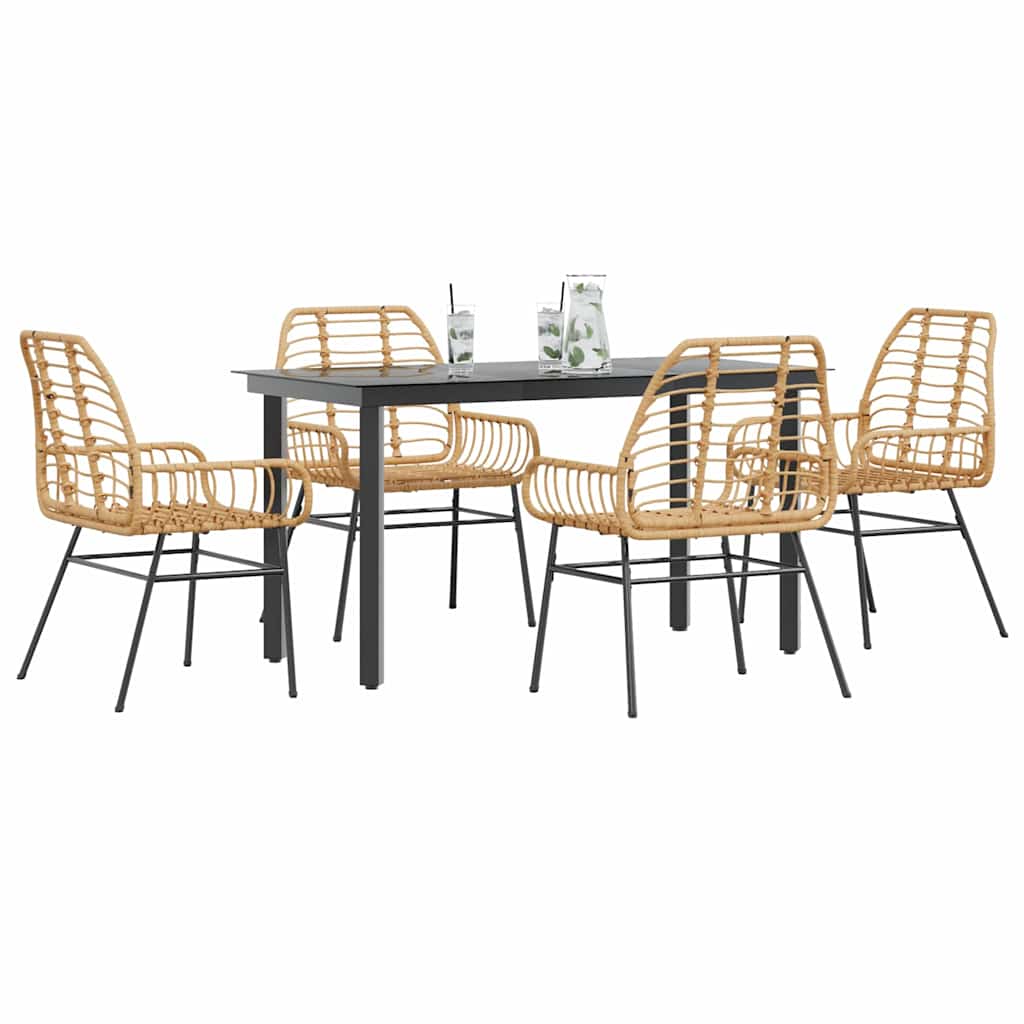 vidaXL 5 Piece Garden Dining Set Brown Poly Rattan Glass 1