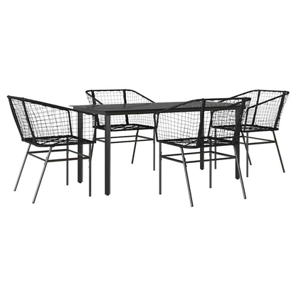 vidaXL 5 Piece Garden Dining Set Black Poly Rattan Glass 2