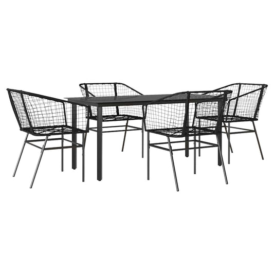 5 Piece Garden Dining Set Poly Rattan Glass Black 160 cm 80 cm 4