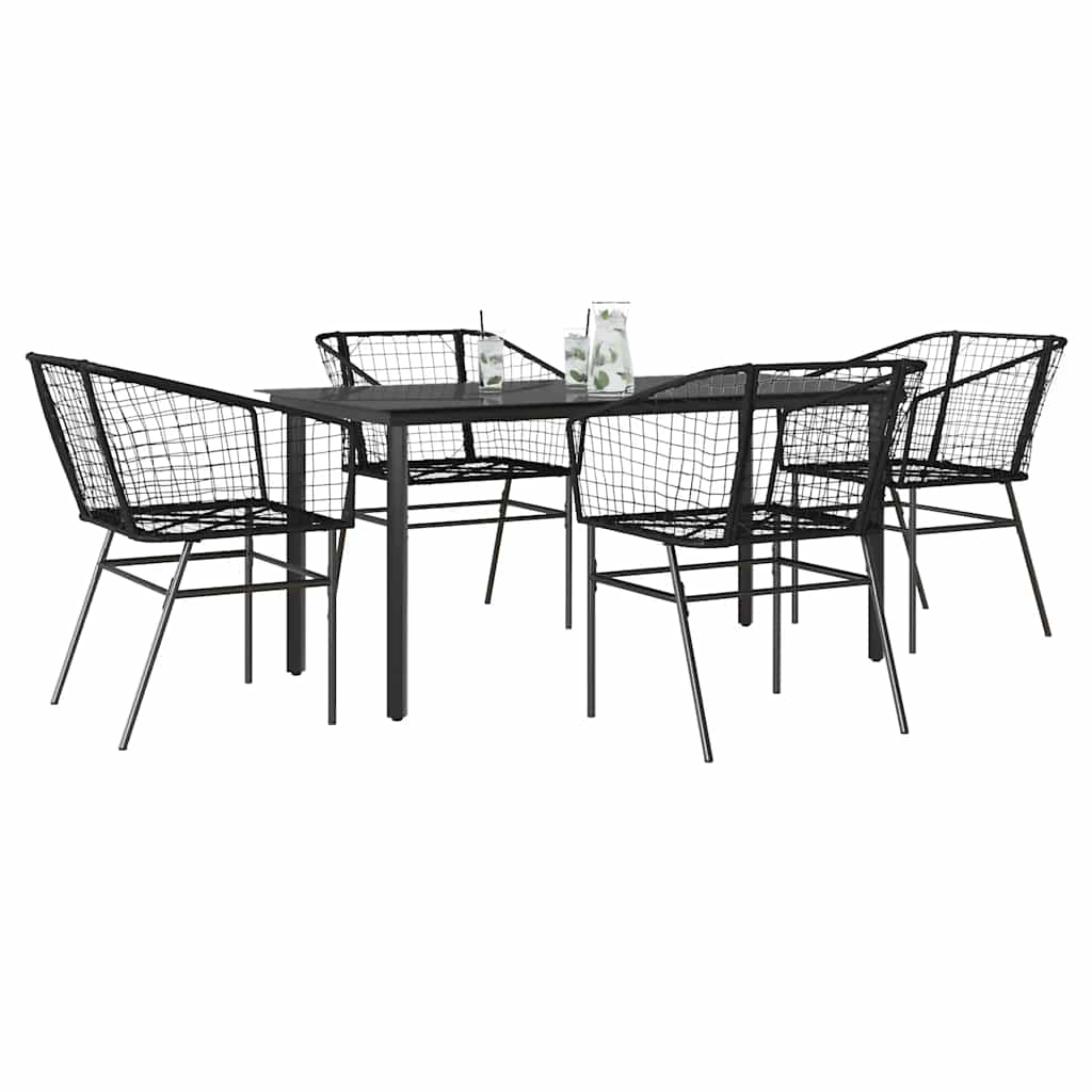 vidaXL 5 Piece Garden Dining Set Black Poly Rattan Glass 1