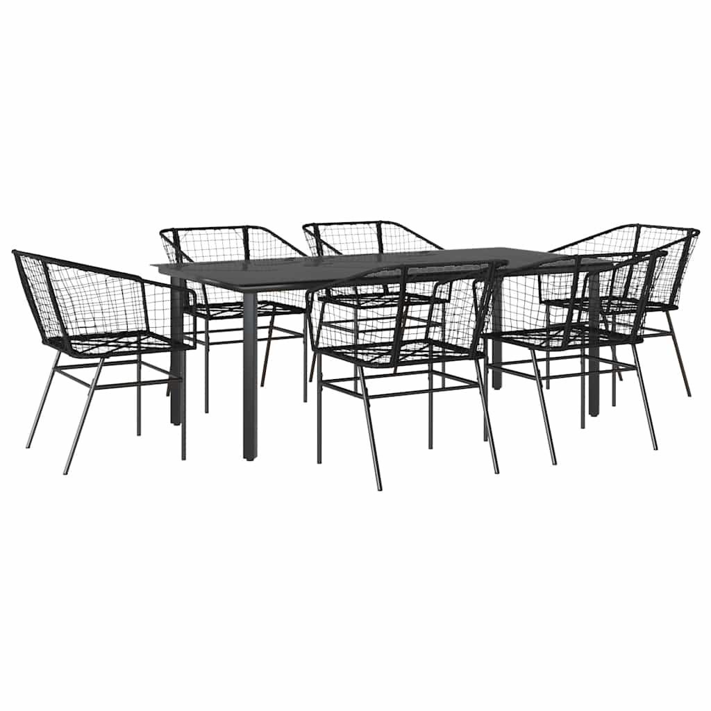 vidaXL 7 Piece Garden Dining Set Black Poly Rattan Glass 2