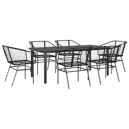 vidaXL 7 Piece Garden Dining Set Black Poly Rattan Glass 2