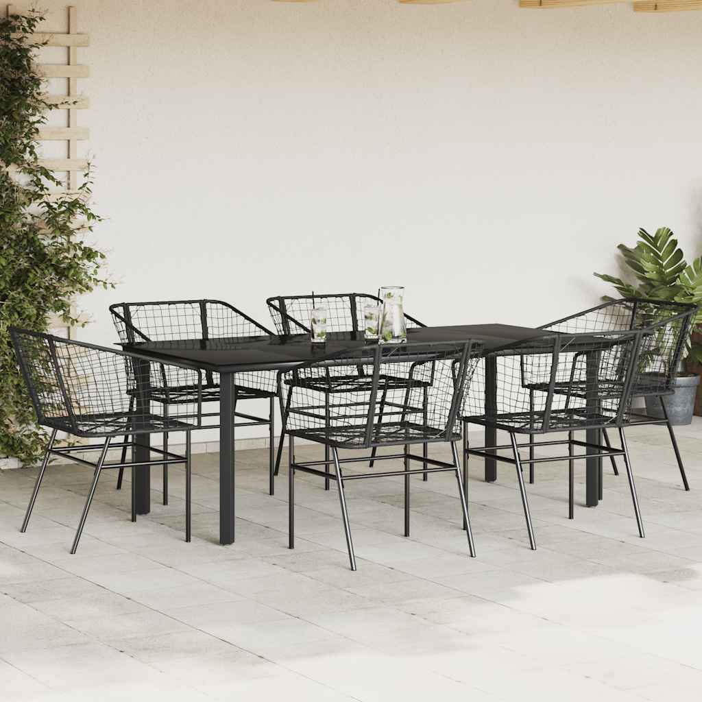 vidaXL 7 Piece Garden Dining Set Black Poly Rattan Glass 3