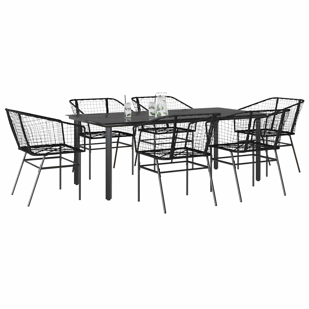 vidaXL 7 Piece Garden Dining Set Black Poly Rattan Glass 1