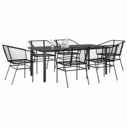 vidaXL 7 Piece Garden Dining Set Black Poly Rattan Glass 1